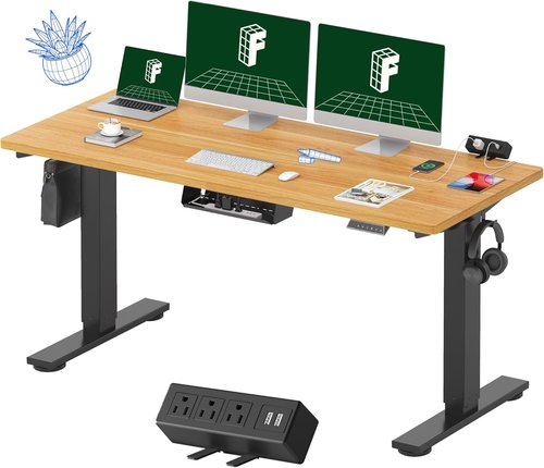 FLEXISPOT EN2 Electric Height Adjustable Standing Desk - 60" Maple Top with Cable Management (Black Frame)
