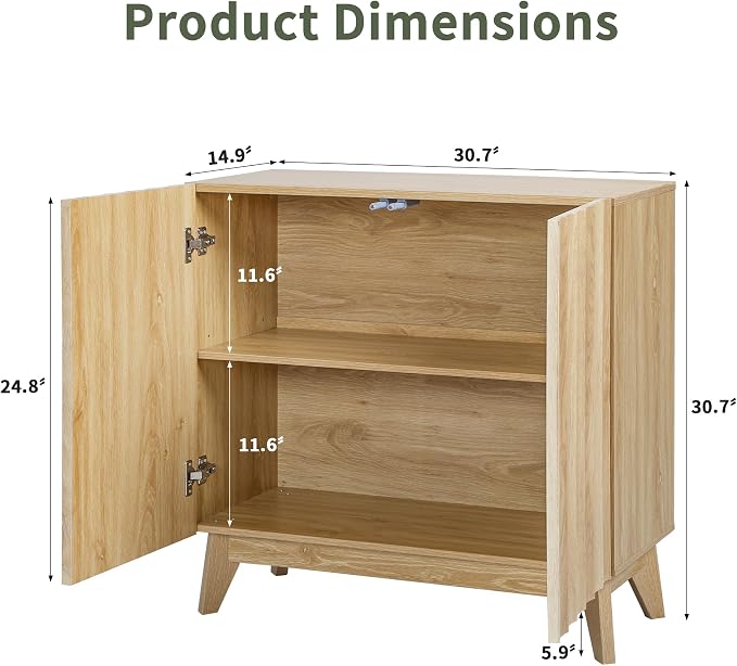Bifins Sideboard Buffet Cabinet with Storage, 30.7" Mid Century Modern Fluted Storage Cabinet with Doors & Adjustable Shelves for Living Room,Kitchen,Entryway (Natural 1pc)