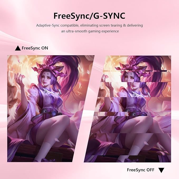 Pink 27 inch Curved Gaming Monitor 100Hz,FHD 1080P,1500R LED Display,Pink Computer Monitor,3ms (MPRT),FreeSync,Eye-Care Technology, DP, HDMI Port for Gaming Home Office,VESA(75mm×75mm)