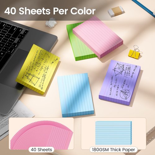 Index Cards | 4x6 Ruled Color Flash Cards - 200 Sheets for Effective Studying & Note-Taking
