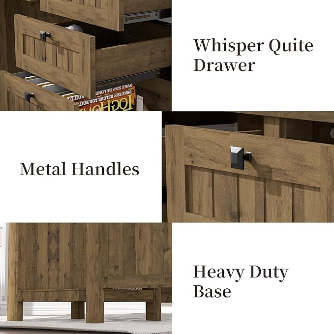Executive Desk, Modern Farmhouse Computer Desk with Drawers & Cabinet, Home Office Desk for Work Study Writing Workspace (Light Brown, 62")