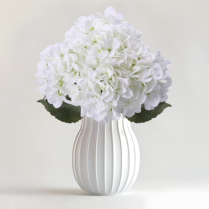 4 Pcs Long Stem Big Size Artificial Hydrangea Flowers for Home Wedding Decor, Party Centerpieces, Office Decoration,Shower (White)