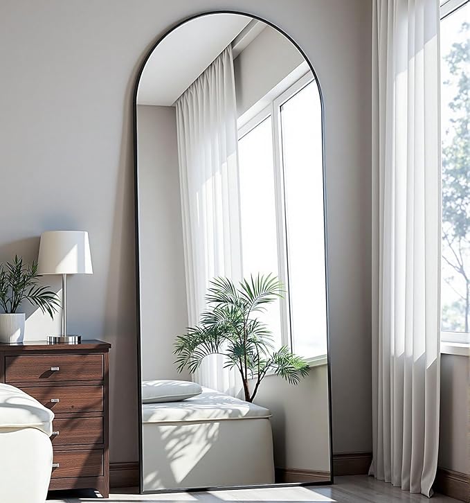 Dewfig Arched Full Length Mirror, 58"x18" Large Floor Mirror with Stand, Full Body Mirrors for Leaning or Hanging, Wall Mirrors for Bedroom, Living Room,Dressing Room, Black