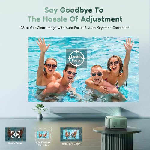 Mini Projector with WiFi & Bluetooth - Native 1080P, 4K Support, Electric Focus & Auto Keystone | Ideal for Home & Outdoor Use