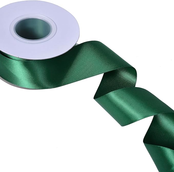 YAMA Forest Green Double Faced Satin Ribbon, 1 1/2 Inch 25 Yards, Great for Crafts Bows Flower Bouquet Wedding Home Decor Gift Wrapping