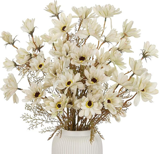 20" Artificial Daisy Bouquets for Fall Table Centerpiece, 3 Bunches Faux Chrysanthemum Flowers with Stems for Floral Arrangements, Autumn Home & Wedding Decor, Fake Wildflowers Mums in Cream White