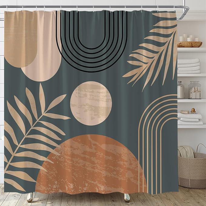 Mid Century Modern Shower Curtain Boho Grey Abstract Retro Aesthetic Fabric for Bathroom Decor Bathtub with Hooks (59" WX70 H)