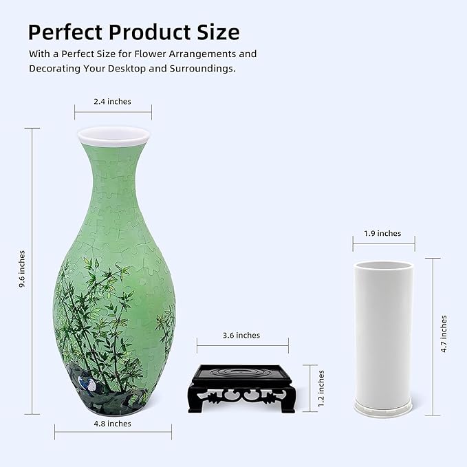 3D Puzzle Vase, 160 Curved Pieces DIY Flower Vase Craft Kit & 3D Puzzles for Adults, Creative Jigsaw Art Project Home Décor Centerpiece, (A-Bamboo Serenity)