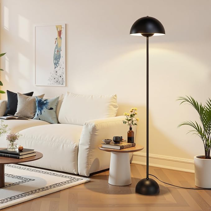 Coucrek 66'' Black Floor Lamp for Living Room, Industrial Standing Lamp with Unique Reflecting Shade, Modern Tall Floor Lamp for Bedroom Office Corner