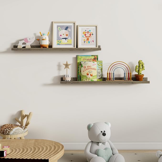 Dreamland Picture Ledge Shelf for Wall, Floating Shelves Set of 2,36 inch Long Floating Shelves with Lip for Living Room,Bedroom,Bathroom,Kitchen,Grey