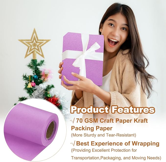 PATIKIL Wrapping Paper, 12" x 394"(33') 70 GSM Craft Paper Roll Kraft Packing Paper for Poster Bulletin Board, Gift Wrapping, Light Pink
