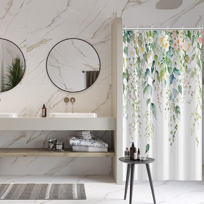 Sage Green Eucalyptus Shower Curtain Watercolor Botanical Floral Leaves Shower Curtain Set Spring Nature Bathroom Decor with 10 Hooks,54x72 Inches