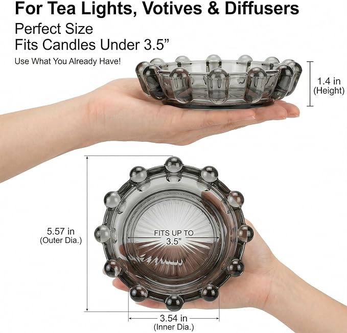Bubble Smoky Glass Candle Holder – Modern Anthropologie-Inspired Decor Dish for Small Candles & Diffusers | Stylish Tabletop Accent for Home Bar & Cozy Living Spaces (1, Smoky Color)