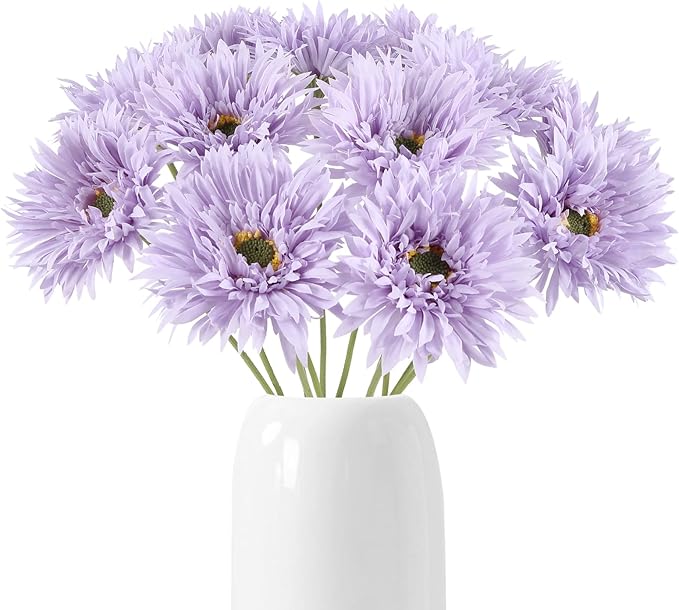 Artificial Gerbera Daisies 12pcs Purple Daisy Artificial Flowers Fake Silk Flowers with Stems for Floral Arrangements Home Wedding Dining Table Party Garden Decor(Purple)