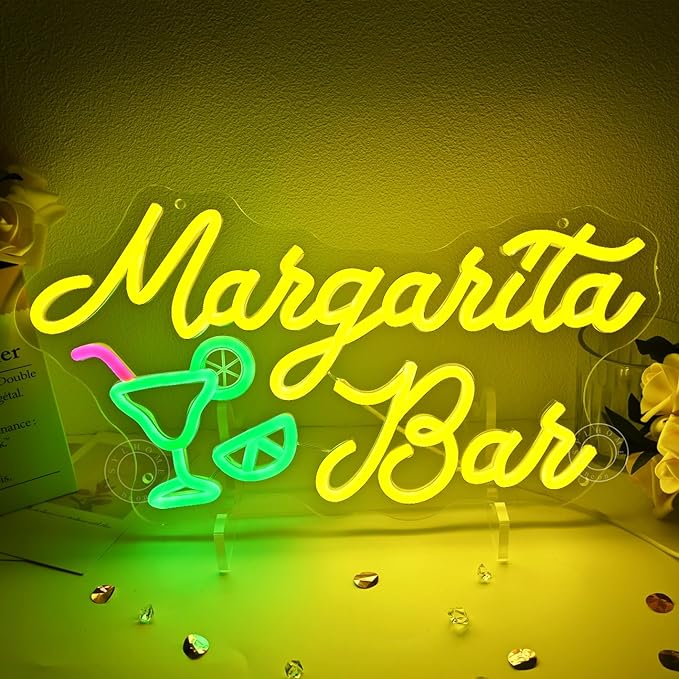 SYLHOME Margarita Bar Led Neon Light Sign Home Bar Pub Man Cave Kitchen Restaurant Wall Sign Decor Wedding Birthday Party Backdrop 15.75" X 8.26" USB