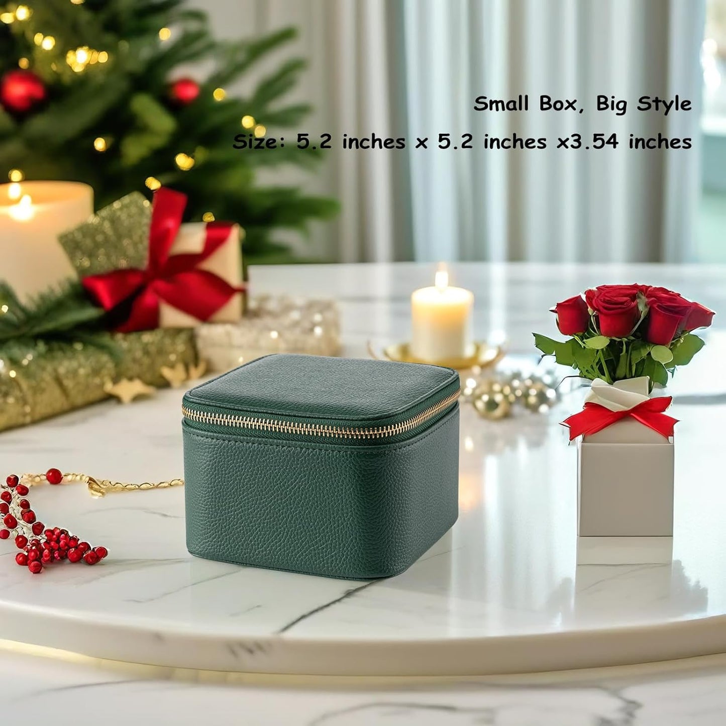 VLANDO Travel Jewelry Box Organizer - Portable PU Leather Case with 6/8/12 Zippered Pouches | Compact Dark Green Storage for Earrings, Rings, Necklaces, Bracelets