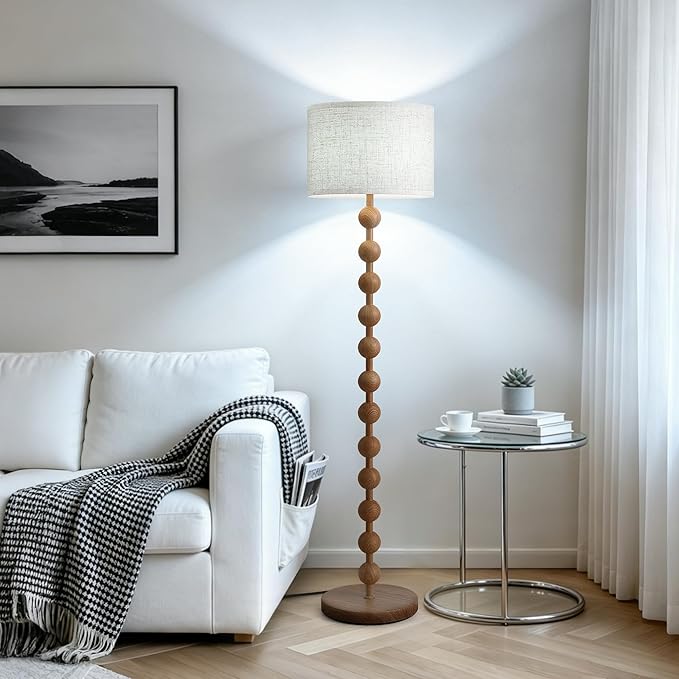 62" Vintage Farmhouse Floor Lamp for Living Room,3 Color Temperatures & Dimmable,Rustic Standing Lamp with Remote & Foot Switch,Retro Wood Grain Tall Floor Lamp for Bedroom Office Corner(Natural Wood)