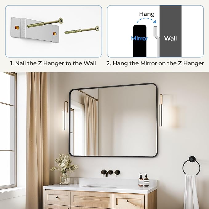 USHOWER Black Bathroom Mirrors for Over Sink 30 x 40 Inch, Metal Frame Rectangle Vanity Mirror, Modern Farmhouse, Wall Mounted for Bedroom, Living Room, Entryway Remodel & Upgrade