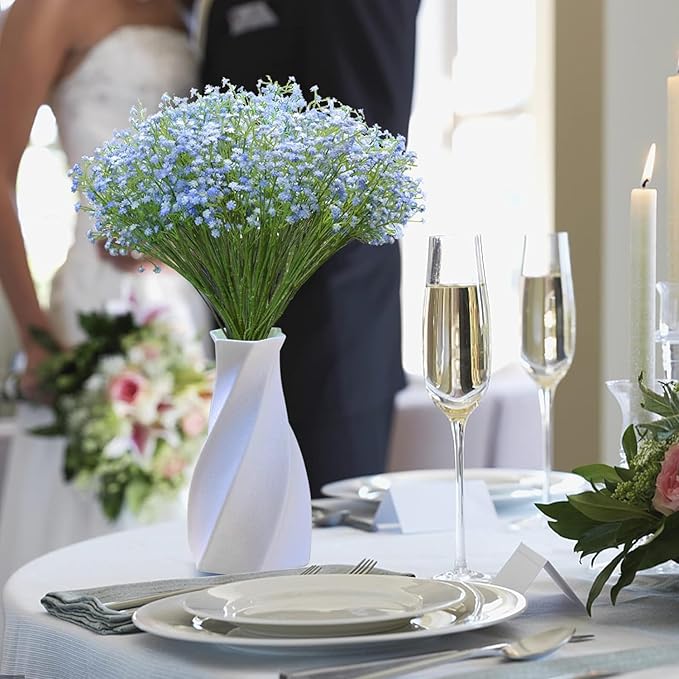JIFTOK Babys Breath Artificial Flowers, 24 Pcs Fake Flowers Gypsophila Bouquet Fall Flowers Artificial for Decoration, Real Touch Silk Flower for Wedding Christmas DIY Party Home Garden Office (Blue)