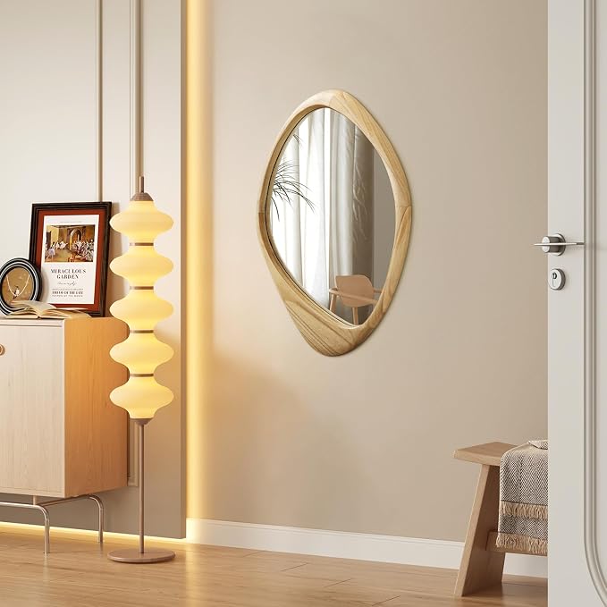 AAZZKANG Large Wall Mirror with Irregular Wood Framed 24"x16" Decorative Asymmetrical Hanging Mirrors for Bathroom Bedroom Living Room Entryway