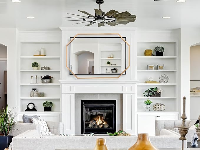 48.5"x32.5" Large Living Room Wall Mirror, Black and Gold Bathroom Mirror, Modern Decorative Metal Frame, for Dining Room, Entryway, Vanity Table, Console Table