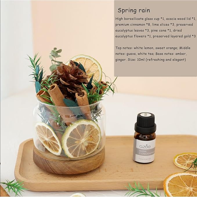DIY Dried Flower Aromatherapy Kit with Natural Plant Essential Oils, Naturally Dried Flowers and Herbs Ornaments for DIY Flower Craft, Vintage Holiday Decor, Christmas (#A)