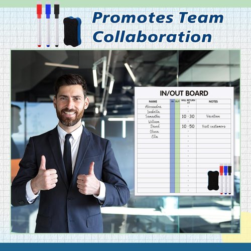 Lincia In/Out Dry Erase Board - 13" x 12" Frameless Employee Planner with Marker & Eraser