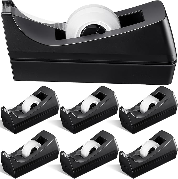 Lanties 6 Pack Desktop Tape Dispensers Non Skid Base for Office Home School (Tape Not Included) (Black)