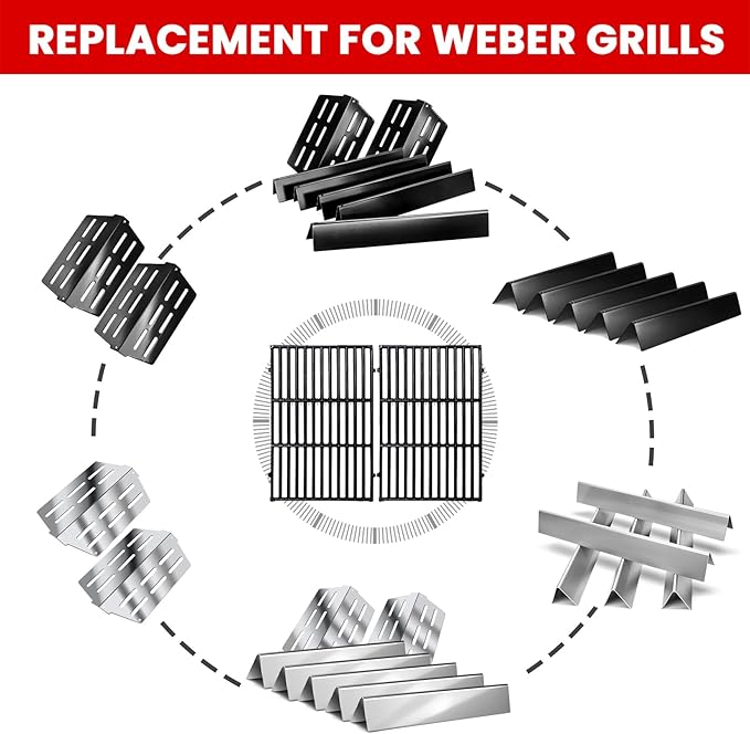 GasSaf 17.5" Flavorizer Bar for Weber Genesis 300 E310 E320 E330 S310 S320 S330 EP310 EP320 EP330 Grills with Front Control(2011-2016), 5 PCS Porcelain Enameled Heat Plates for Weber 7620 7621
