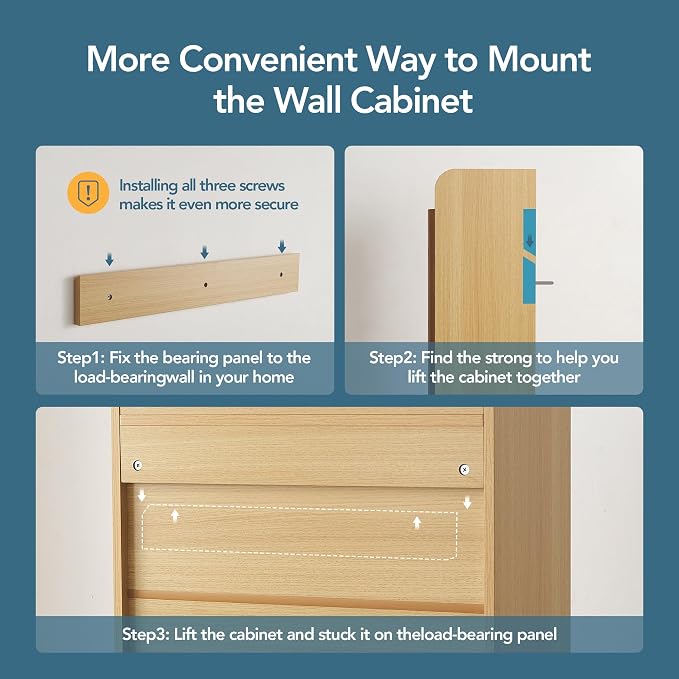 VANIRROR Bathroom Wall Cabinet, 24 x 9.3 x 33 in Wood Finish Wall Mounted Medicine Storage Organizer with Fluted Doors, Raised-Edge Top, Over Toilet Cabinet for Laundry Kitchen