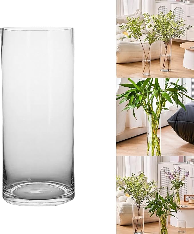 Clear Acrylic Decorative Vase for Flower Arrangements, Break-Resistant Tall Cylinder Vase for Wedding Centerpieces, Unbreakable Modern Plastic Vase for Home Decor