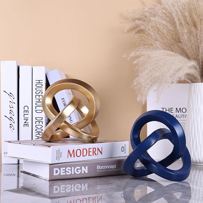 Knot Geometric Sculpture Decor,Mid Century Modern Abstract Figurines,Home Decor Statue,Bookcase Decor,Decorative Accents for Living Room, Coffee Table, Office Desktop, Shelf (Blue)