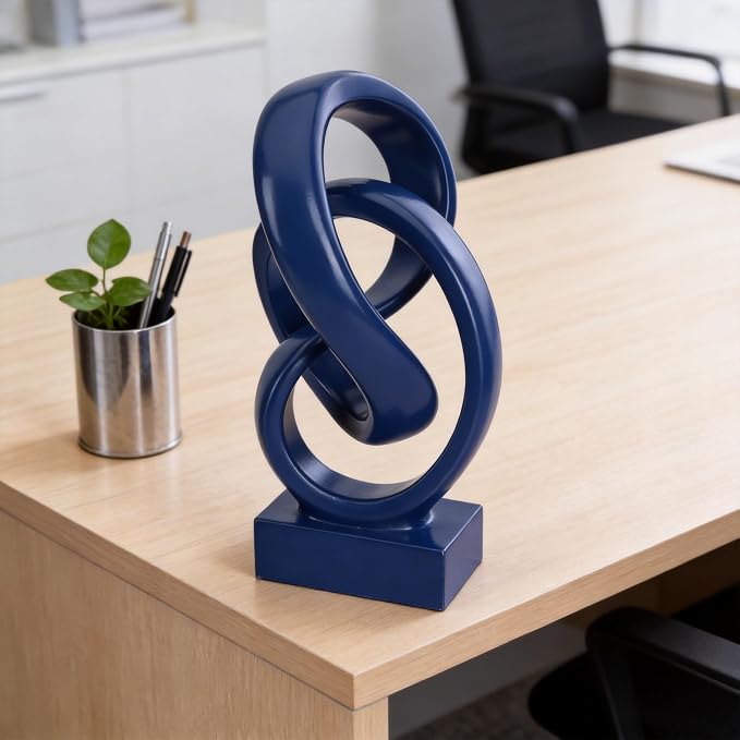 WUBIANJIE Modern Abstract Knot Sculpture, Artistic Mobius Inspired Resin Decor, Elegant Home and Office Decor, (Blue)