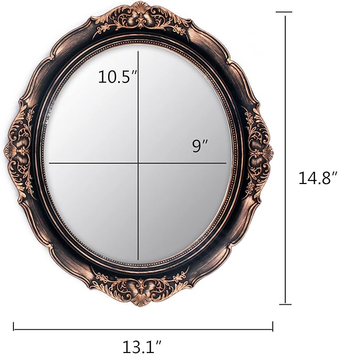 YCHMIR Vintage Decorative Wall Mirror 14.8 x 13.1 Inch Oval Mirror（ Brown）