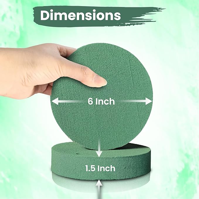Lageza Pack of 6 Round Floral Foam Blocks (6” X1.5”) Dry & Wet Green Flower Foam Blocks for Fresh & Artificial Flower Arrangements, Party Decorations, Florist Supplies (Size: 6 Inch)