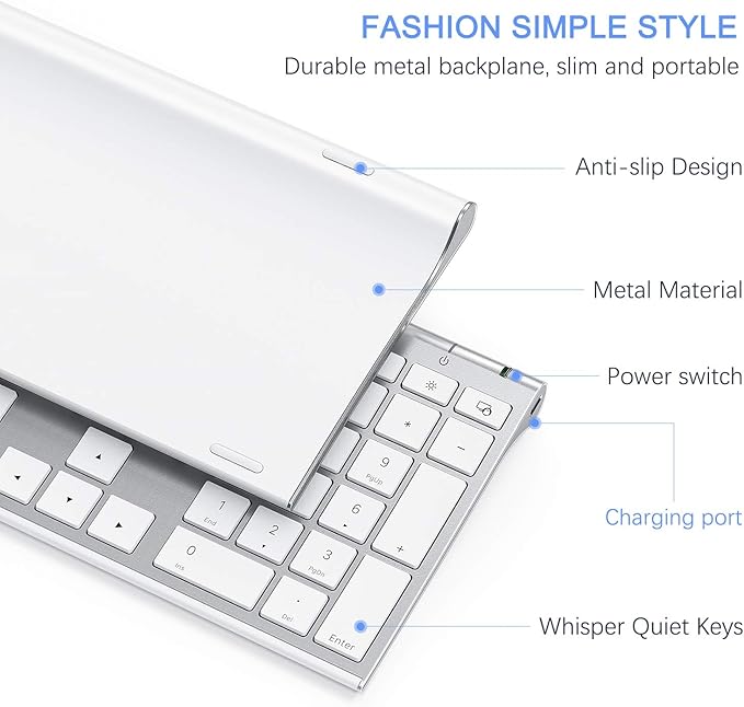 Wireless Keyboard and Mouse, Vssoplor 2.4GHz Rechargeable Compact Quiet Full-Size Keyboard and Mouse Combo with Nano USB Receiver for Windows, Laptop, PC, Notebook-White Silver