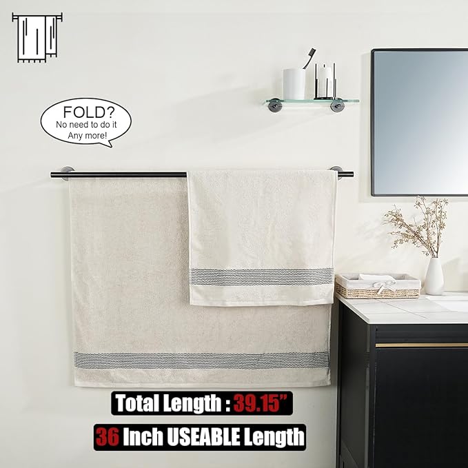 JQK Double Bath Towel Bar, Oil Rubbed Bronze 39 Inch 304 Stainless Steel Thicken 1mm Towel Rack for Bathroom, Towel Holder Wall Mount, Useable Length 36 Inch TB100L36-ORB