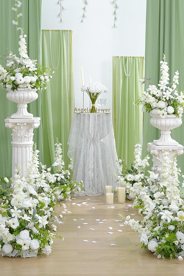 2pcs 21inch White Free Standing Flowers Ball Bouquet Artificial Rose Arrangements Balls for Wedding Centerpieces Tables Chair Aisle Runner Flowers Decor