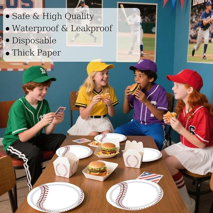 50PCS Baseball Party Paper Plates 7 Inch, Disposable Baseball Birthday Party Supplies Dessert Plates for Birthday Baby Shower Sports Event Decorations (Baseball)