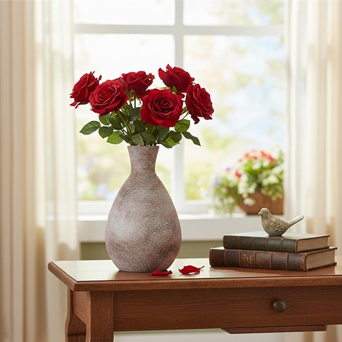 Ceramic Rustic Flower Vase,10.6 Inch Farmhouse Vases Home Decor for Living Room,Handmade Pottery Vintage Vase,Large Terracotta Vases for House Bedroom Decorations for Dining Table Shelf Office Coffee