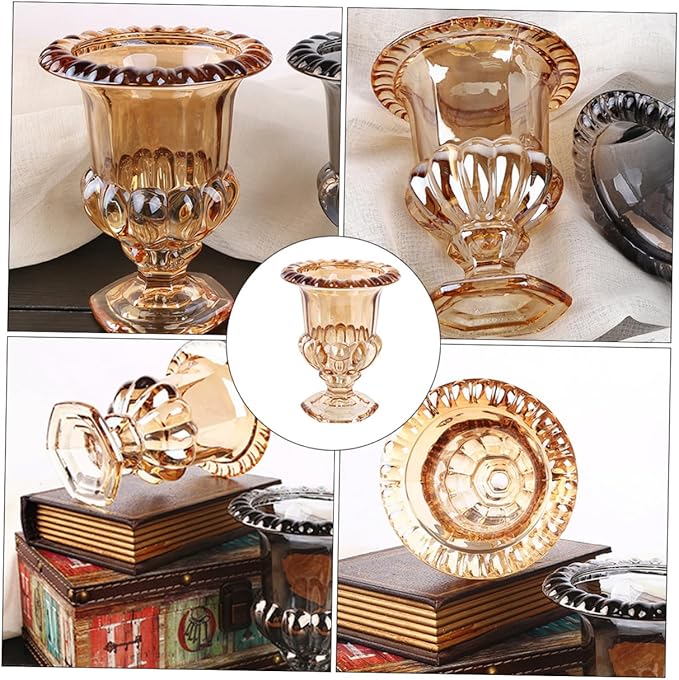 Mobestech Embossed Glass Flower Vase Amber Decorative Vase Ornament for Home Tabletop Artful Centerpiece Desk Decor