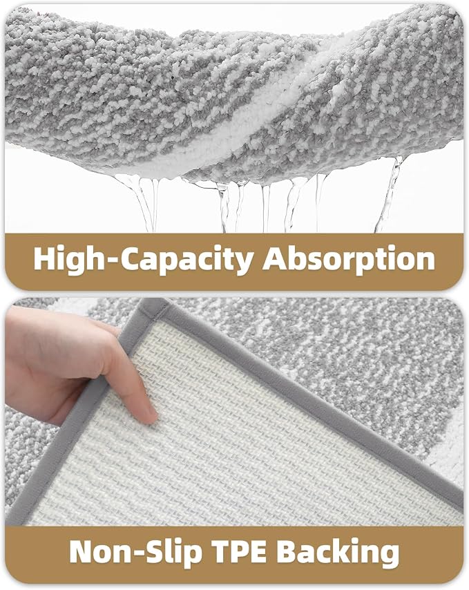 Color&Geometry Simple and Stylish Long Bathroom Rugs Runner Non Slip, 24"x59" Gray Bath Runner Rug, Absorbent, Soft, Washable, Microfiber Bath Mat Bathroom Carpet