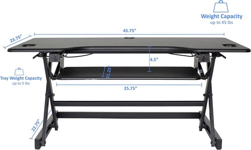 Rocelco 46" Large Height Adjustable Standing Desk Converter - Quick Sit-Stand Triple Monitor Riser | Black