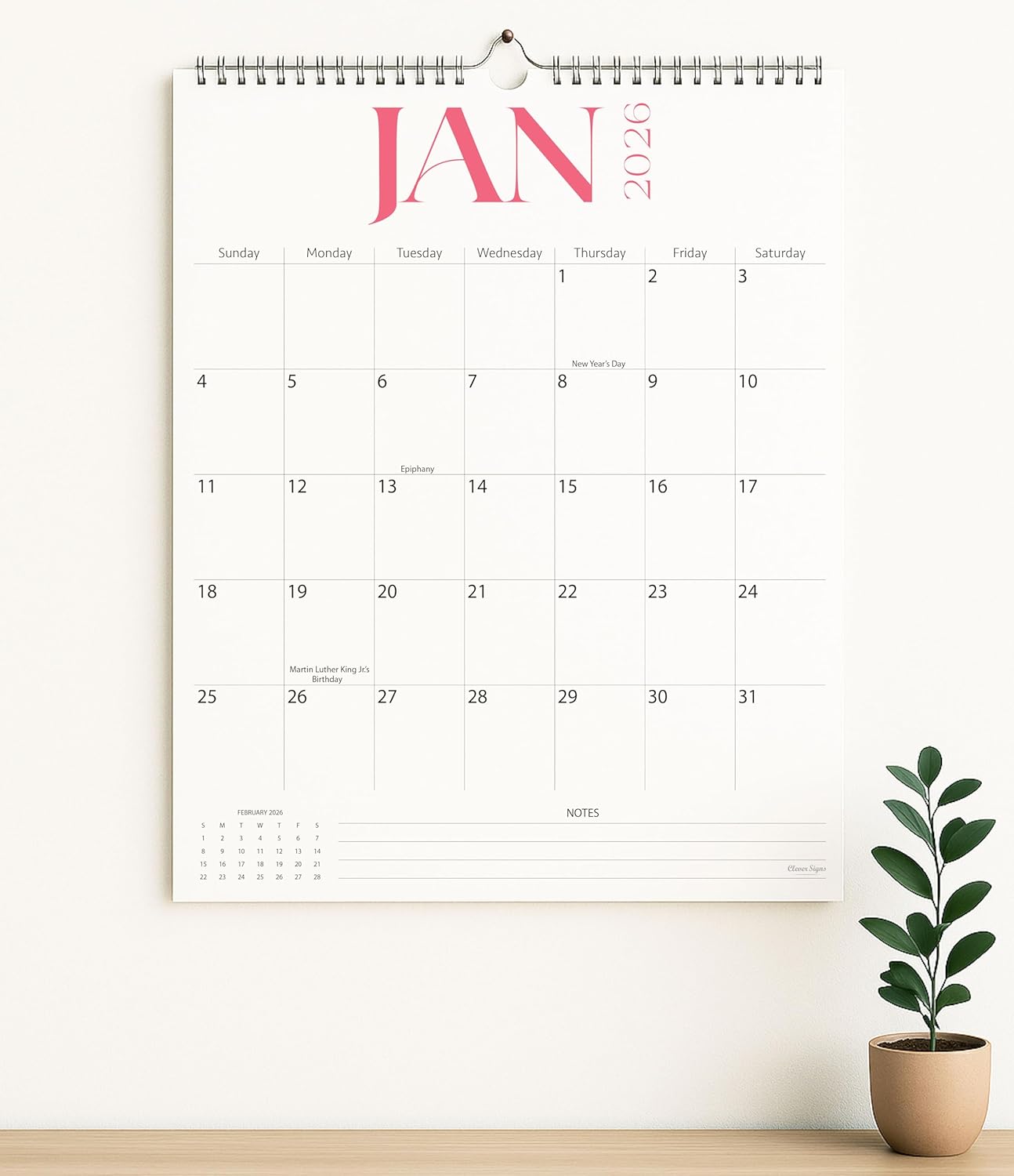 2026-2027 Wall Calendar by Elegance | Large 15" x 12" | Thick Paper, Spiral Binding for Easy Planning