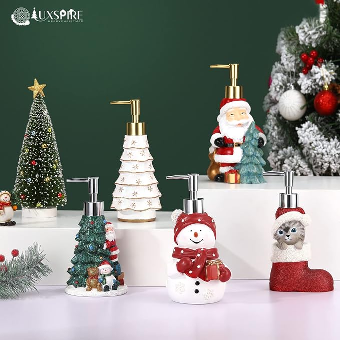 Luxspire Snowman Soap Dispenser, Christmas Decor Resin Liquid Hand Soap Dispenser Refillable Dish Soap Lotion Bottle Jar No Leak for Kitchen Shower Bathroom Countertop, 450ml