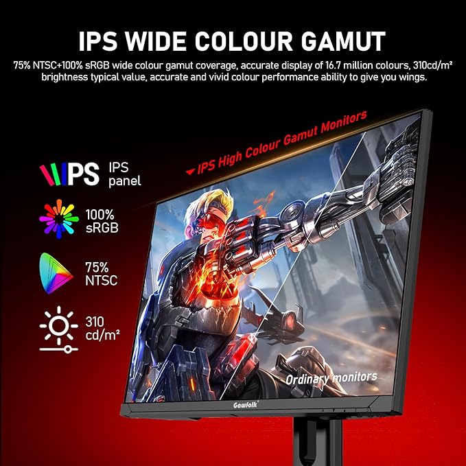 Gawfolk 27 inch 2K QHD(2560×1440) PC Screen, 180Hz Gaming Monitor, 1ms Without Bezel, FreeSync,100% sRGB, 178° Wide Viewing Angle, HDMI2.0、DisplayPort, 75 * 75MM Wall Mount Compatible - Black