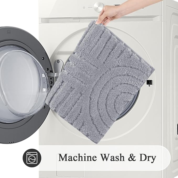 SHACOS Super Soft Bathroom Runner Rugs 24"x60" Non Slip Boho Bath Rugs Microfiber Absorbent Bath Mats for Bath Room Floor Machine Washable Shaggy Carpet for Shower Bathtub, Light Grey 2' x 5'