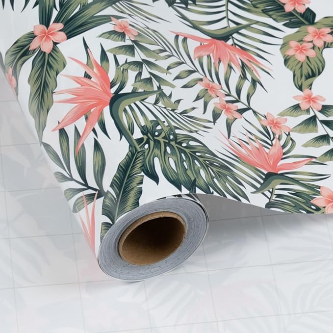 Burymento Palm Leaves Wrapping Paper Roll, Hawaiian Tropical Floral Themed Gift Wrap for Birthday, Valentines, Mothers day, Graduation, Wedding, Fathers day, Baby Shower, Christmas (17 IN x 32.8 FT)