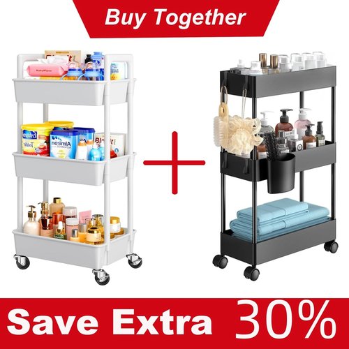Pipishell 3-Tier Rolling Metal Utility Cart - Versatile Mesh Organization Cart (2 PCS)
