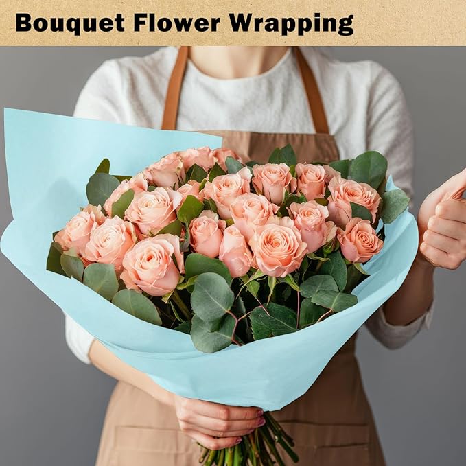 RUSPEPA Light Blue Kraft Wrapping Paper Roll, 17.5"x 393"(32.8'), Recyclable Blue Art Gift Wrap Paper for Birthday Gift Wrapping, Table Covering, DIY Crafting, Baby Shower Bouquet Flower, 80GSM